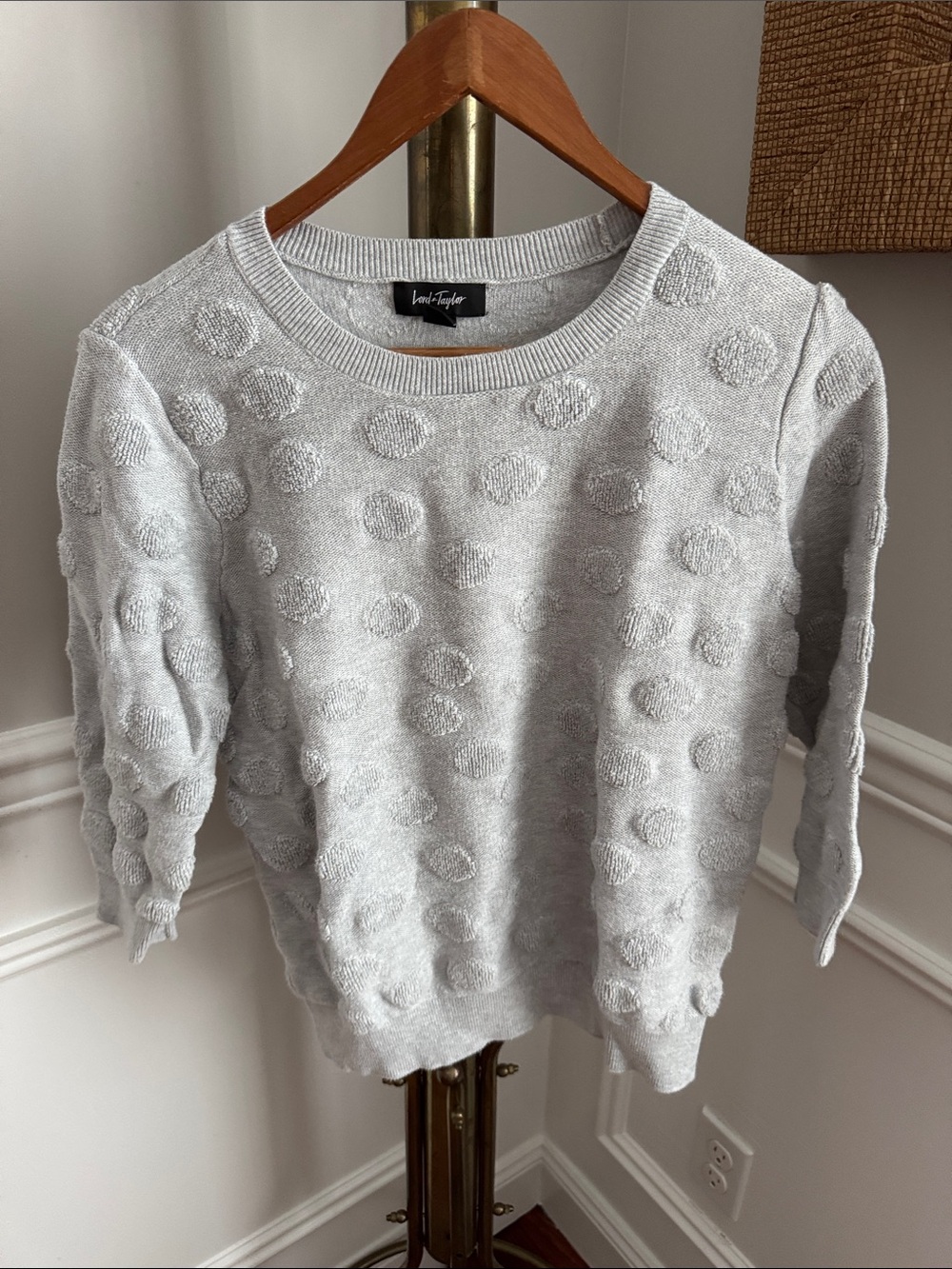 Lord & Taylor Light Gray Dot-Texture Crewneck Sweater
